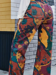 Vintage Block Denim Pants High Rise Loose Wide Leg Jeans