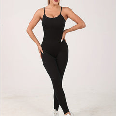 Tummy Control Yoga Jumpsuit Round Neck Bodysuit Women's Activewear