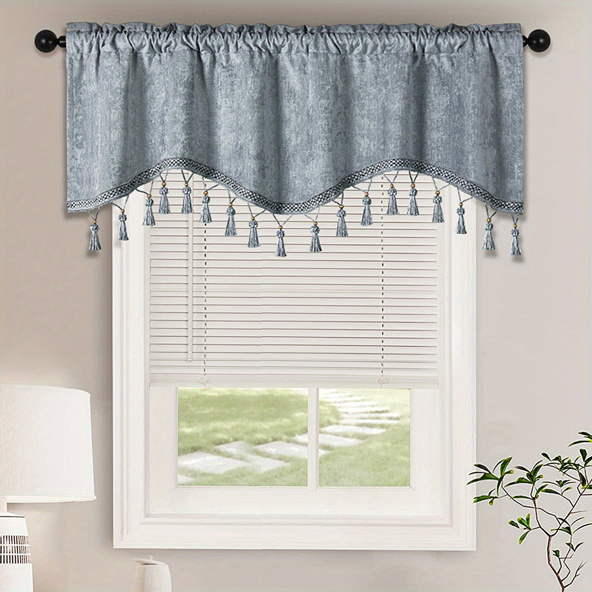 European Style Chenille Window Valance with Tassels - Soft and Stylish Wave