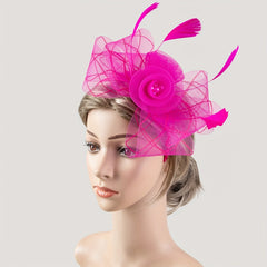 Pink Flower Feather Fascinator Headband Tea Party Derbyhat