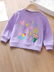 Girls' Cartoon Flower Sweatshirt Top Crew Neck Pullovers