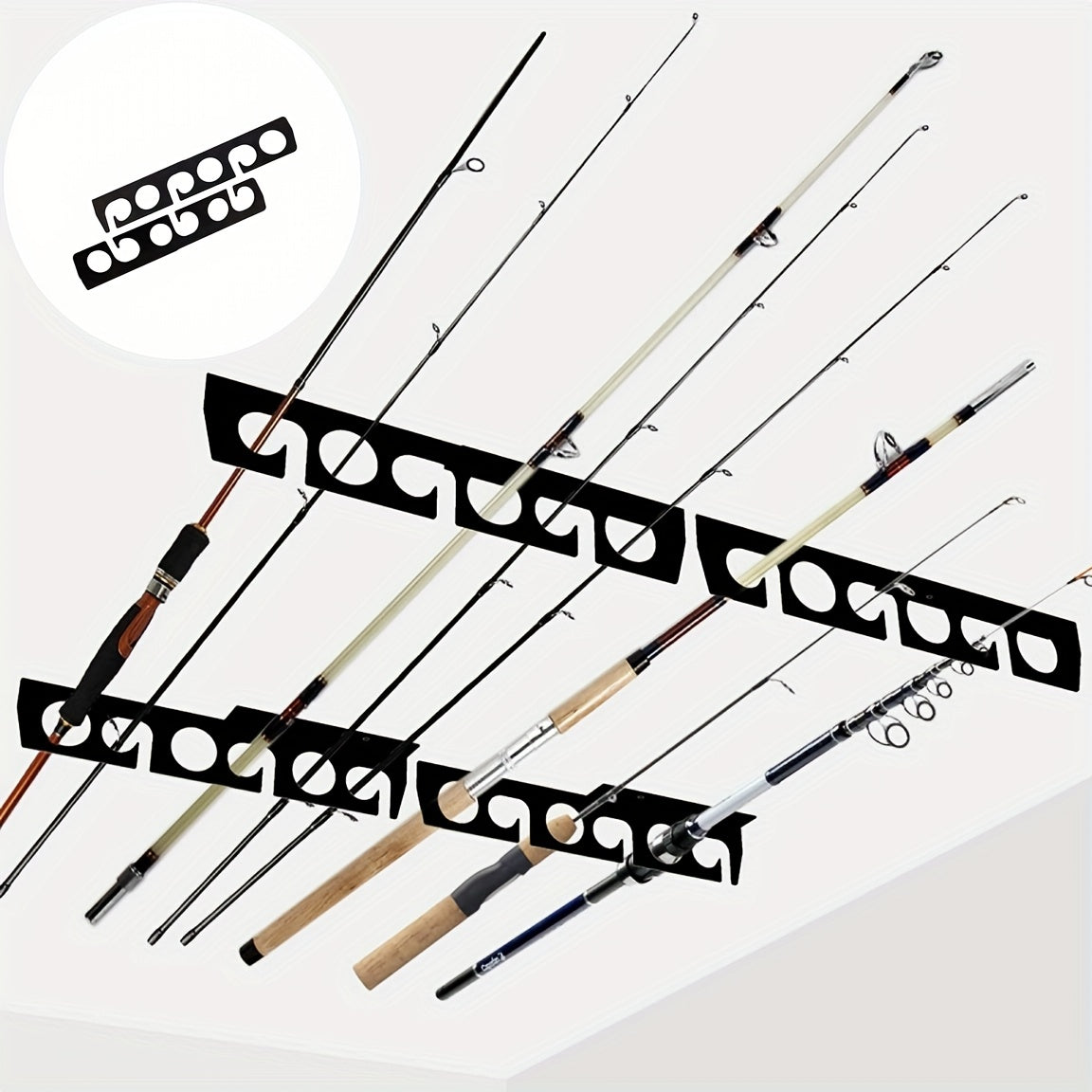 2pcs Iron Fishing Rod Holder Wall Ceiling Mounted Fishing Pole Storage Rack
