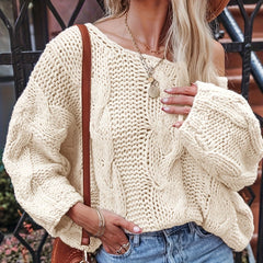 Women's Plus Cable Lantern Sleeve One Shoulder Jumper
