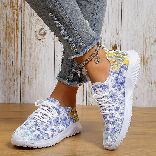 Floral Pattern Lace-up Sneakers for Women