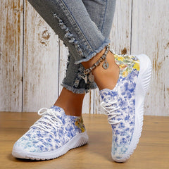Floral Pattern Lace-up Sneakers for Women