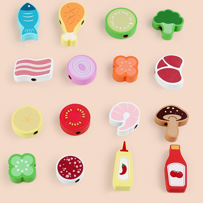 Wooden Pretend Play BBQ Set Cooking Simulation Toys Kitchen Interactive Toy