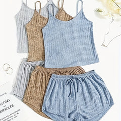 Ribbed Knit Cami Top & Tie Shorts Pajama Set
