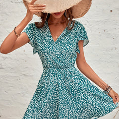 Floral Print Romper Jumpsuit Petal Sleeve Romper