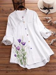 Floral Button Up Roll Sleeve Blouse