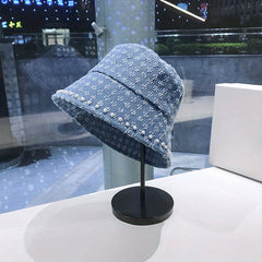 Pearl Bucket Hat Casual Denim Sunshade Hat