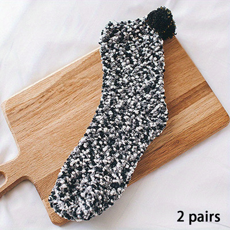 2 Pairs Pompom Fuzzy Socks Comfy & Warm Floor Socks