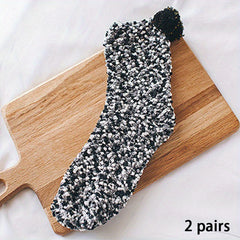 2 Pairs Pompom Fuzzy Socks Comfy & Warm Floor Socks