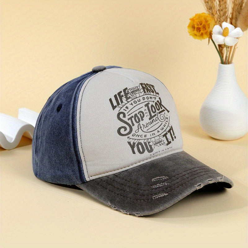 Unisex Raw Denim Baseball Cap with Letter Embroidery