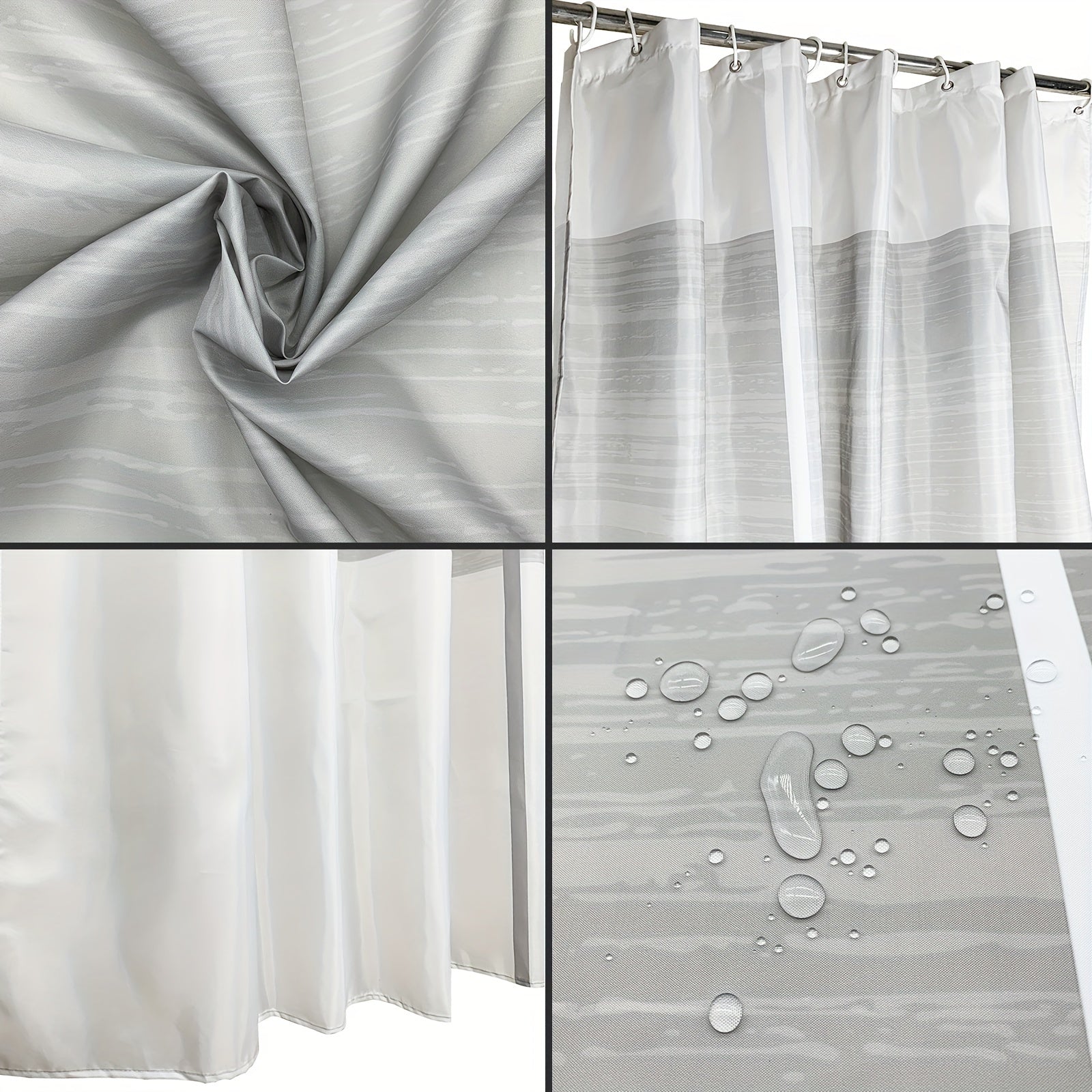 4 Piece Abstract Shower Curtain Set with Non Slip Mat, Lid Cover & 12 Hooks