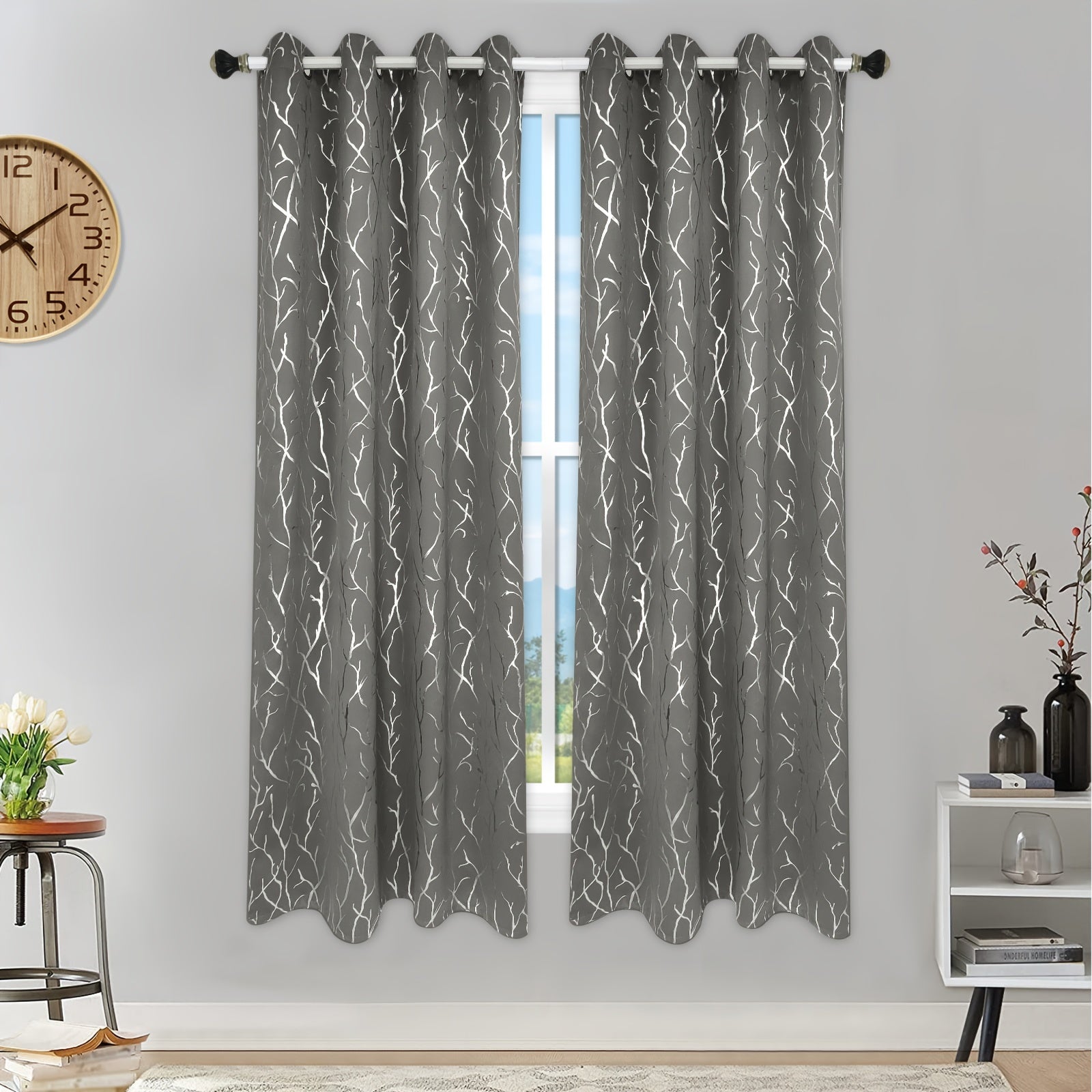 Grey Silvery Branch Blackout Curtain