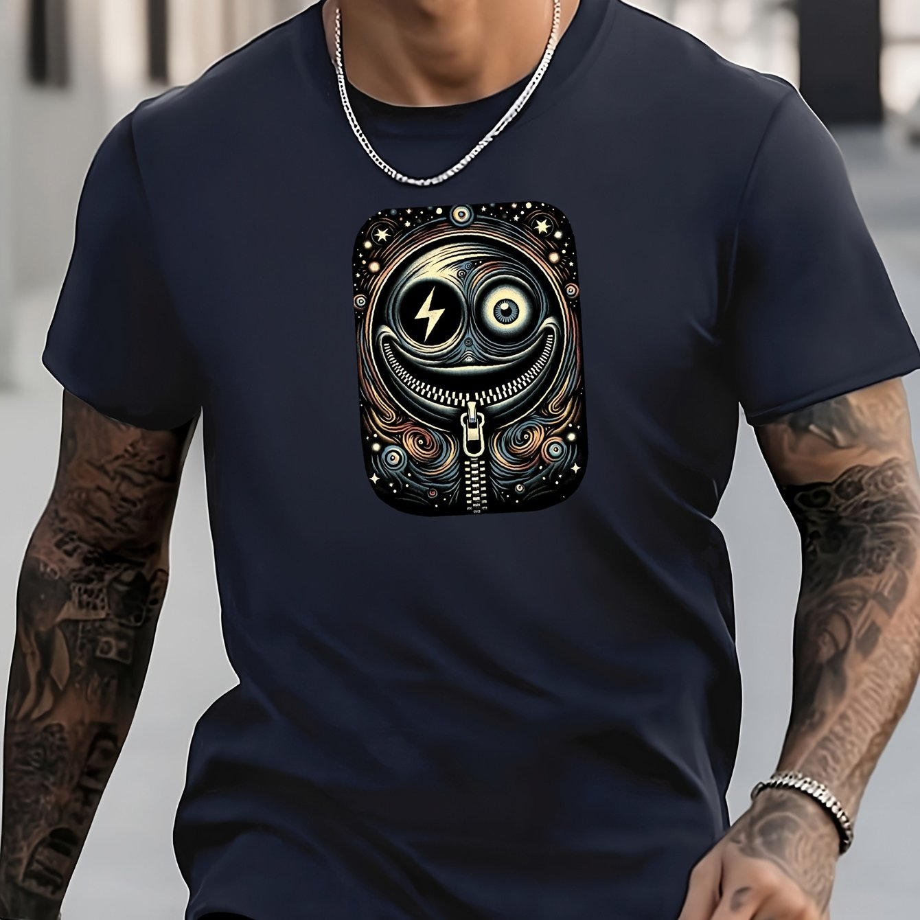Men's Robot Pattern Shirt Casual Crew Neck Tee
