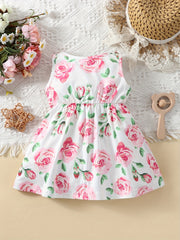 Baby Girls Casual Rose Print Sleeveless Dress Summer