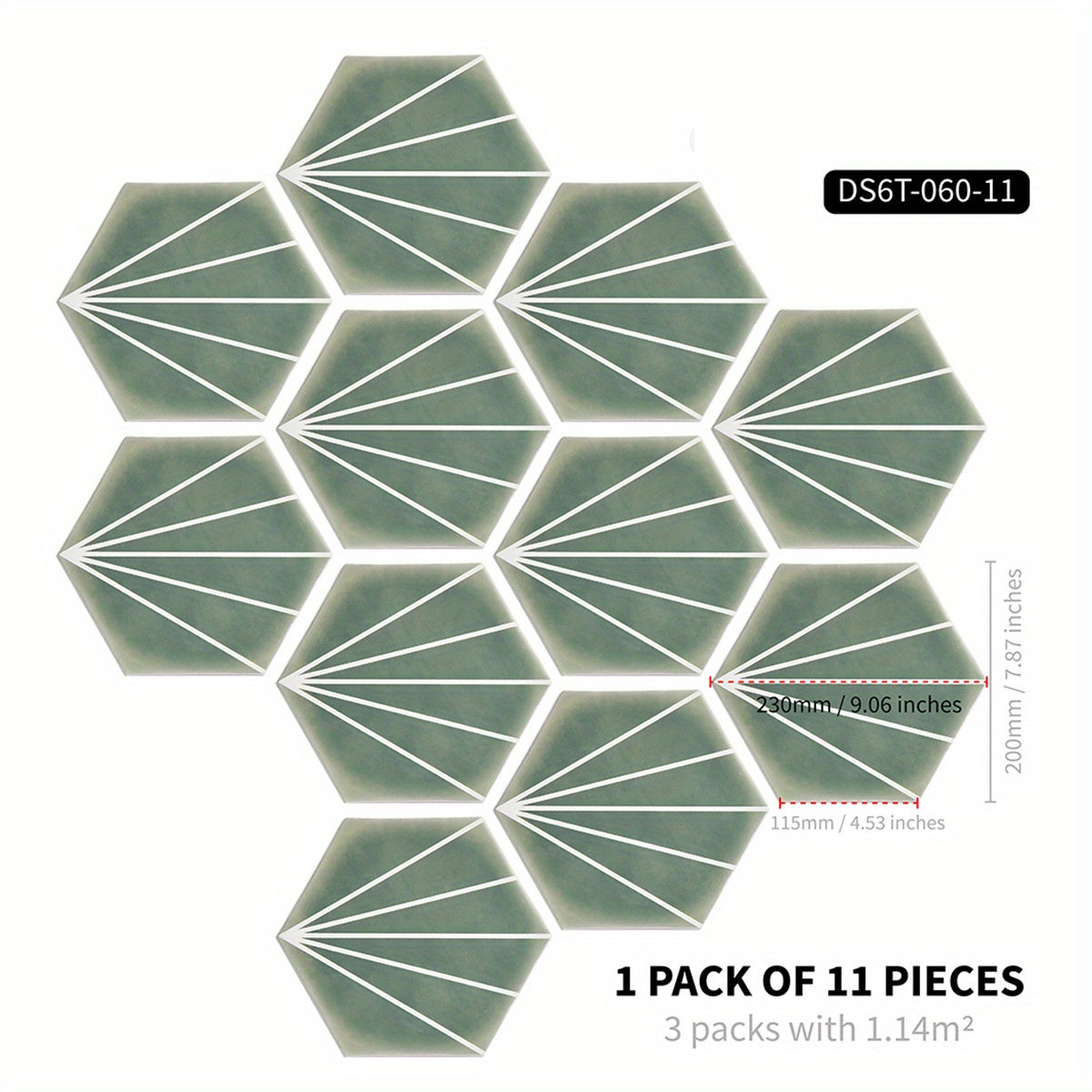 11pcs Geometric Line Art Hexagon Floor Stickers Ethnic Vintage Marble Pattern