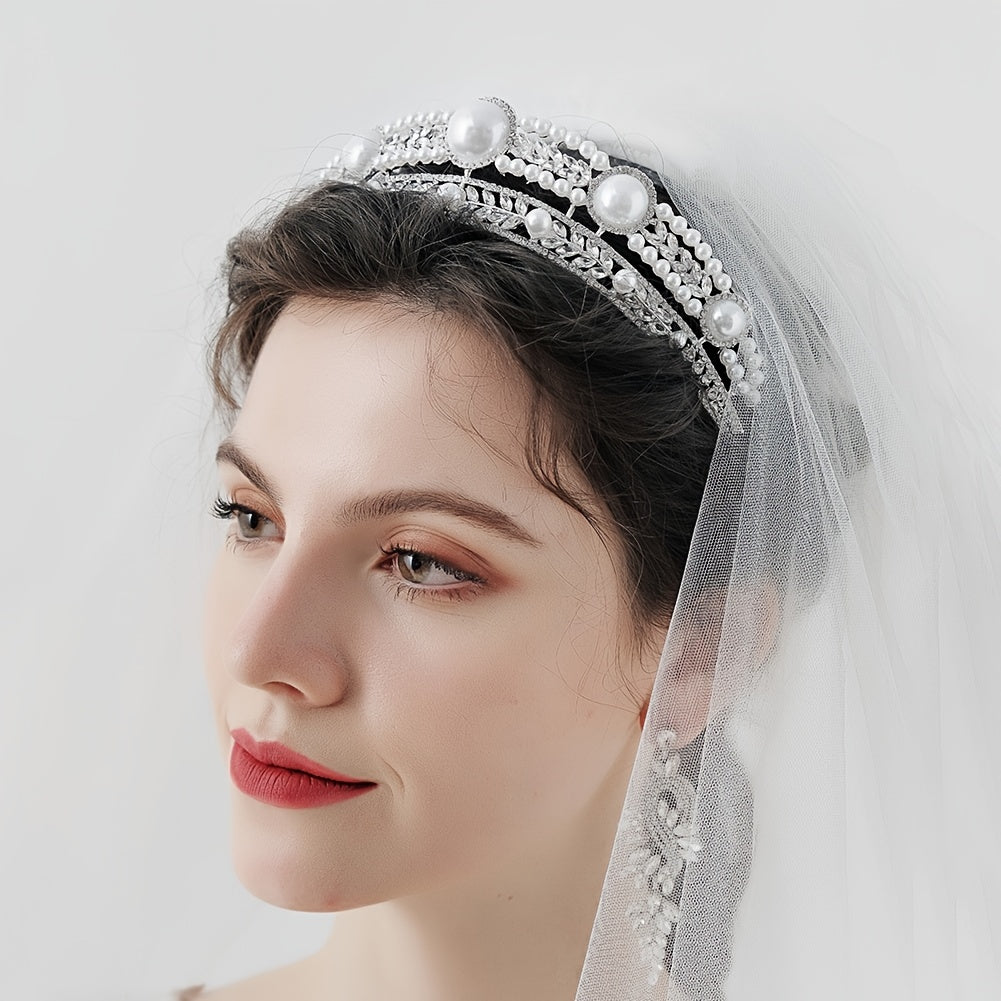 Rhinestone Faux Pearl Crown Hairband Headband Party Favor Decorations