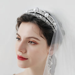 Rhinestone Faux Pearl Crown Hairband Headband Party Favor Decorations