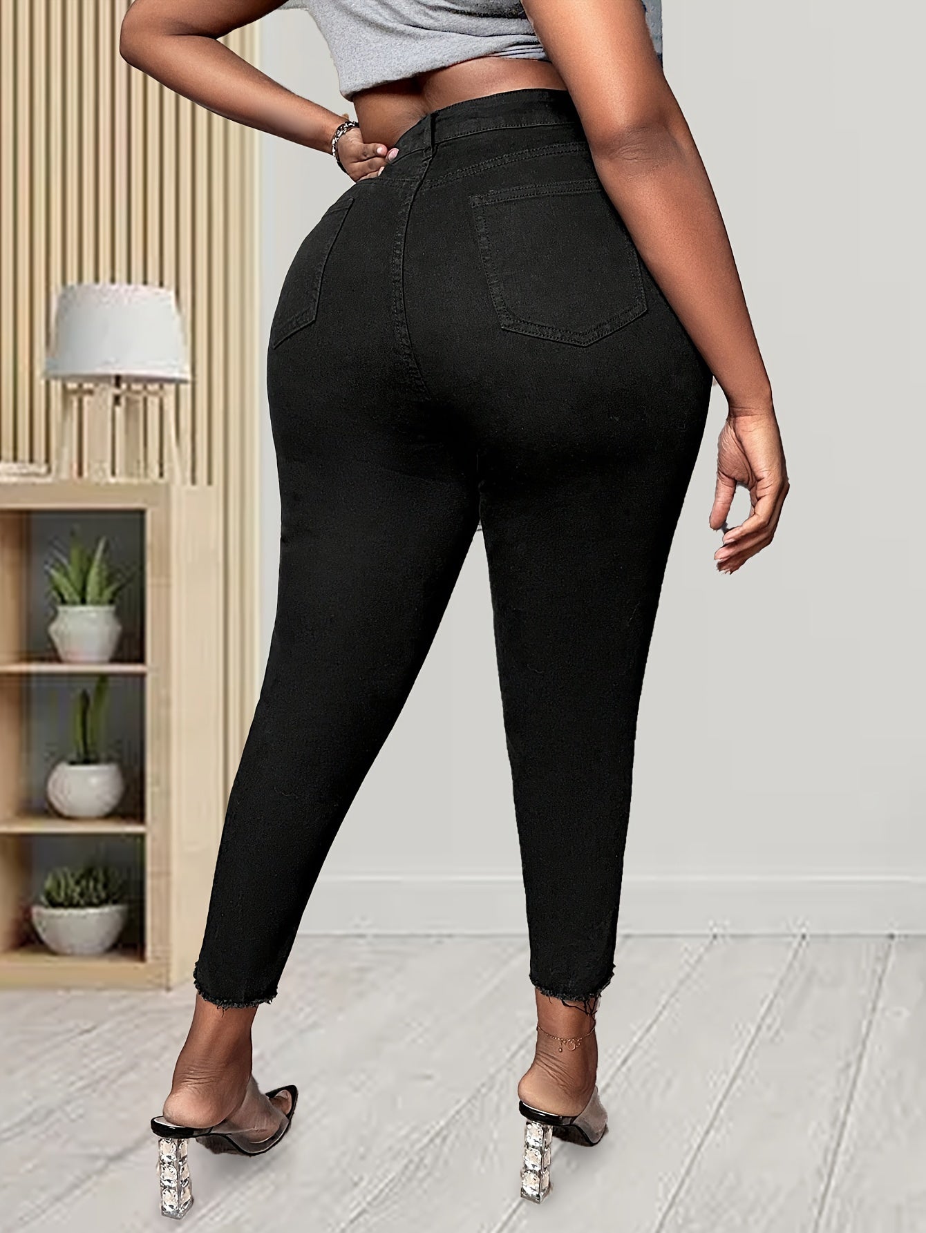 Ripped Fringe High Rise Skinny Jeans