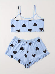 Heart Print Crop Cami Top & Shorts Pajama Set