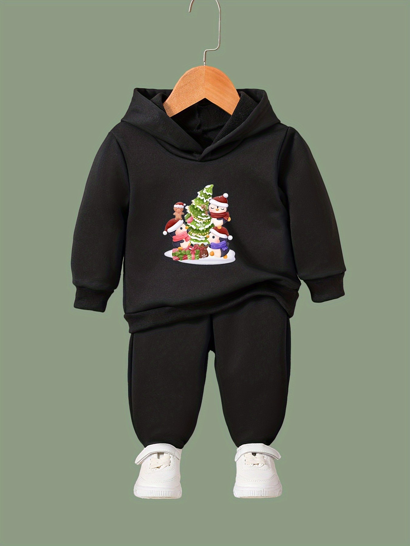 Girls Christmas Animals Tree Hooded Sweatshirt Top Sweatpants Set