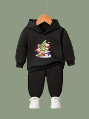 Girls Christmas Animals Tree Hooded Sweatshirt Top Sweatpants Set