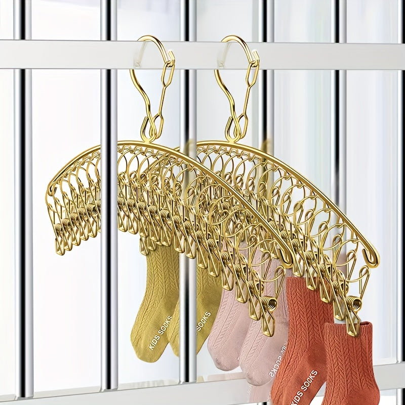 1pc Stainless Steel Golden Socks Rack 20 Clips Hanger