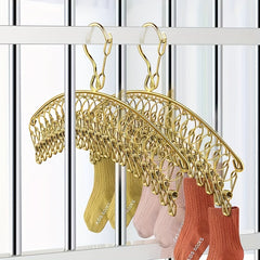 1pc Stainless Steel Golden Socks Rack 20 Clips Hanger