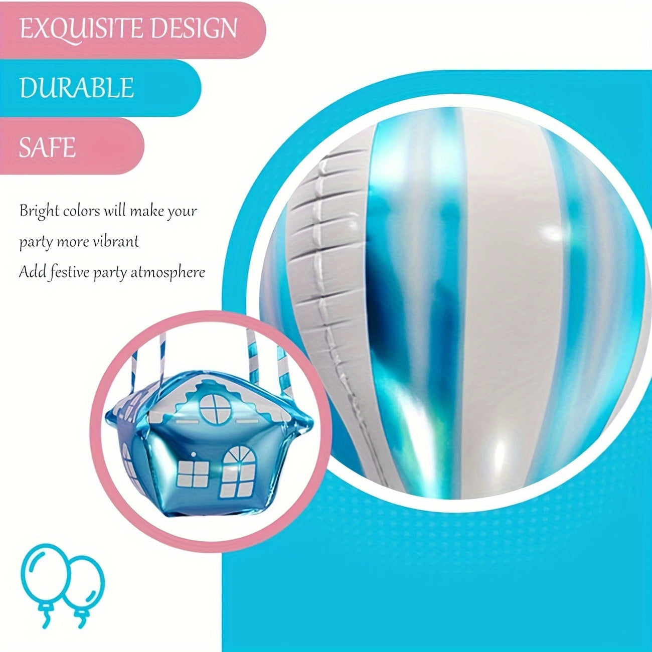 4pcs 4D Hot Air Foil Balloon Birthday Theme Party Supplies