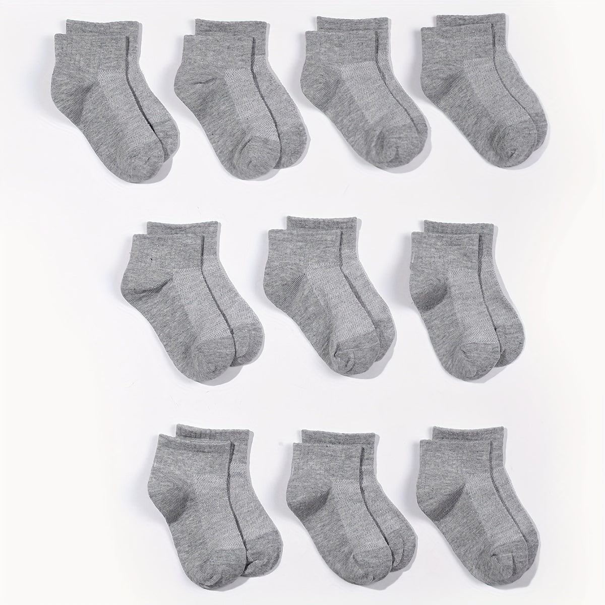 10 Pairs Unisex Gray Short Socks Low Cut Ankle Athletic for Boys and Girls