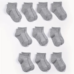 10 Pairs Unisex Gray Short Socks Low Cut Ankle Athletic for Boys and Girls