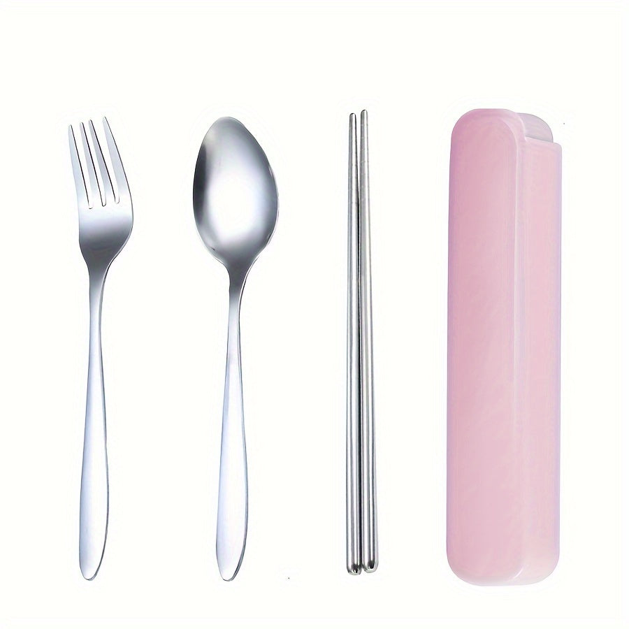 3pcs Stainless Steel Outdoor Tableware Set Spoon Fork Chopsticks