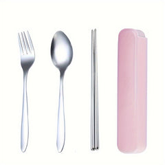 3pcs Stainless Steel Outdoor Tableware Set Spoon Fork Chopsticks