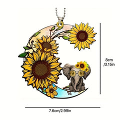 Sunflower Moon Elephant Key Chain Car Interior Decoration Pendant