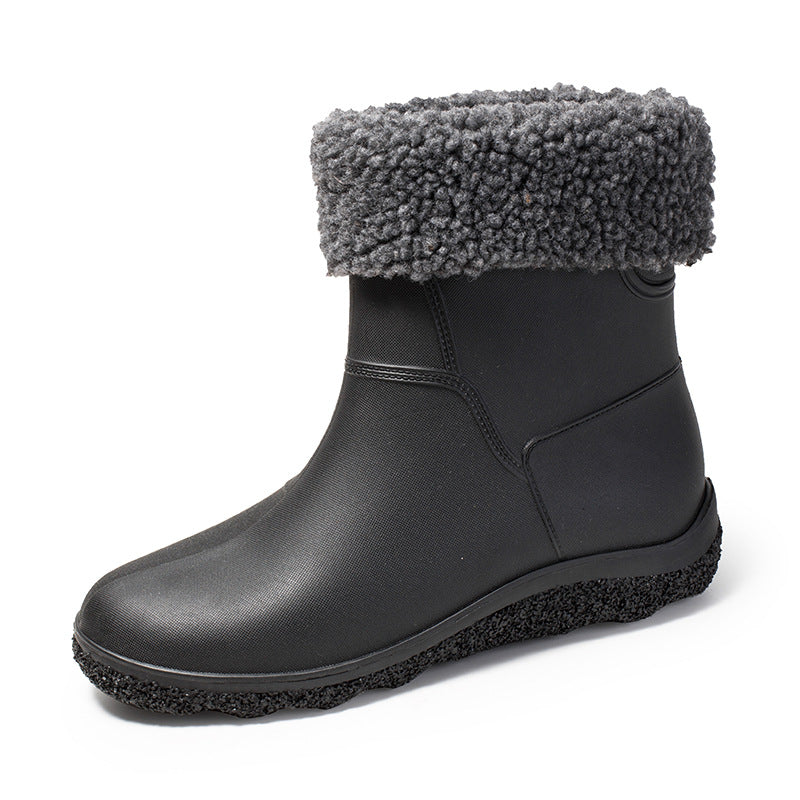 Men Plus Velvet Rain Boots Waterproof Non Slip Low Top Rain Shoes