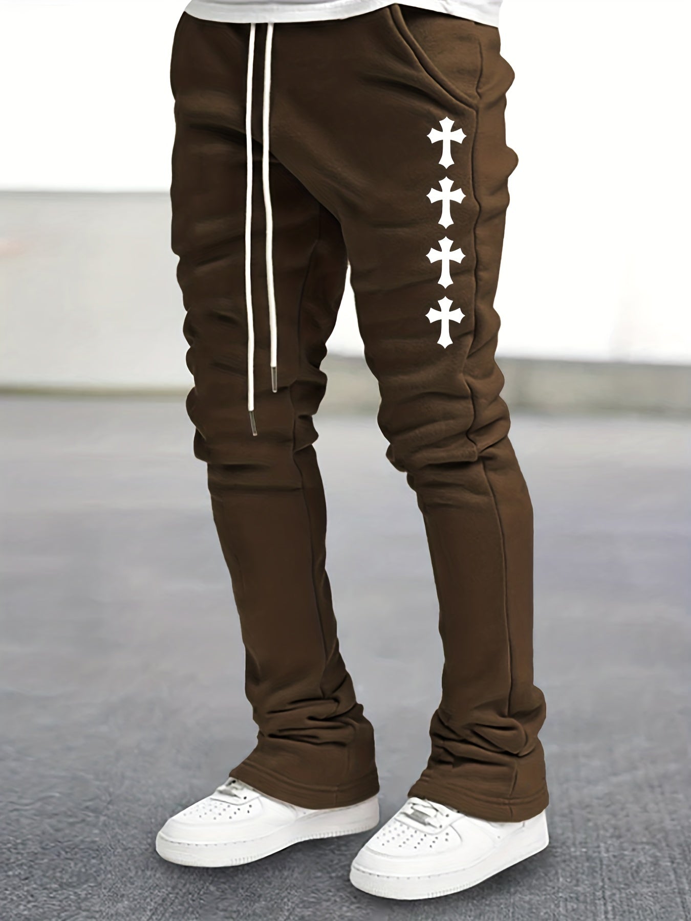 Cross Pattern Flared Trousers Men s Casual Stretch Street Style Joggers