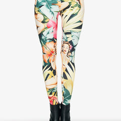 Floral Print High Waist Skinny Leggings Bohemian Stretchy Long Length