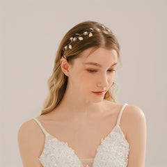 Alloy Starfish Leaf Headband Faux Pearl Bridal Hair Jewelry