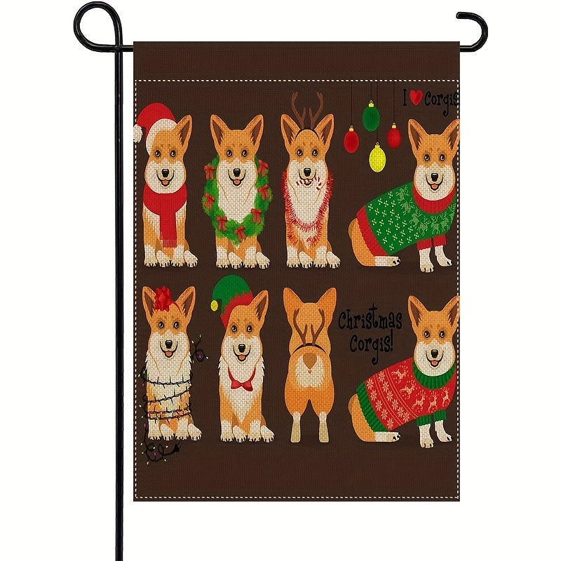 Corgis Dog Garden Flag Double Sided Winter Cartoon Puppy Christmas