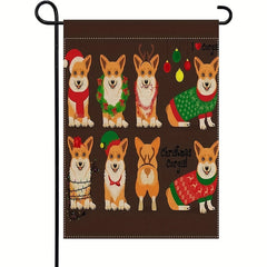 Corgis Dog Garden Flag Double Sided Winter Cartoon Puppy Christmas