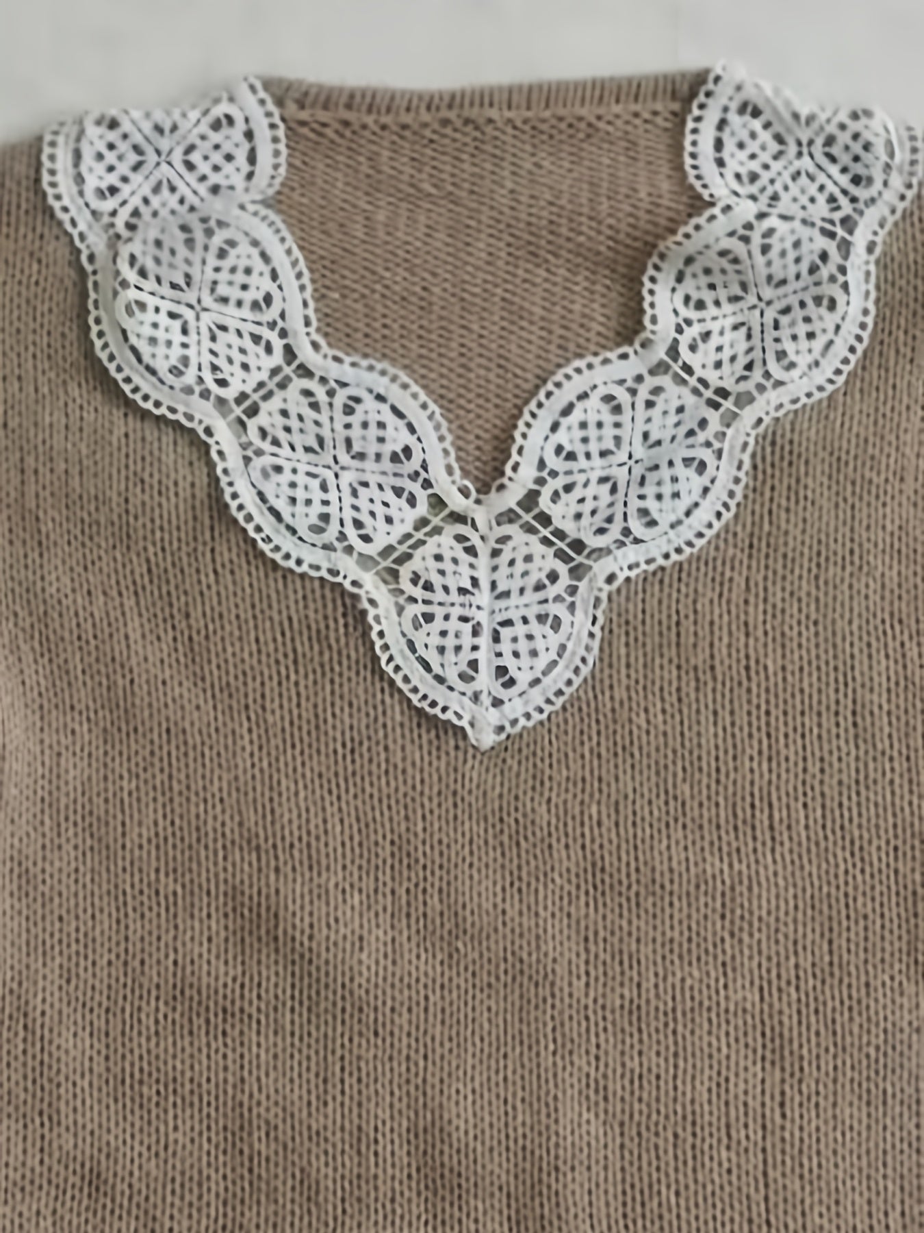 Lace V Neck Sweater Long Sleeve for Women
