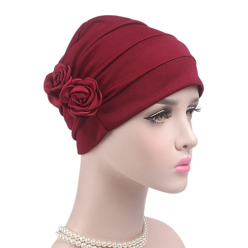 Solid Turban Cap Hair Caps Women's Flower Headwear Beanies Chemo Hat