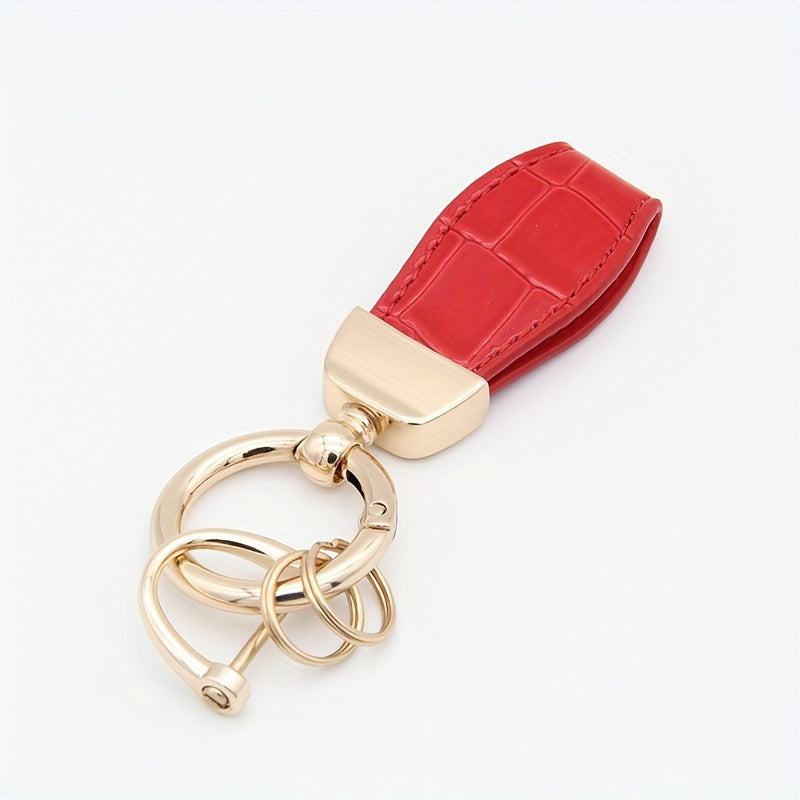 Plaid Faux Leather Car Keychain Pendant with Decor