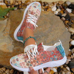 Ethnic Print Mesh Breathable Lightweight Running Shoes