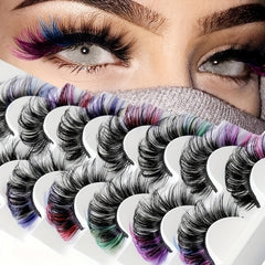 7 Pairs Colored Faux Mink False Eyelashes - Fluffy Volume Curly Lashes