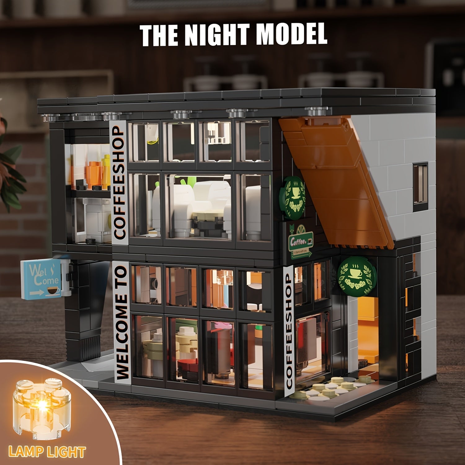 Coffee Shop Model Building Blocks Set with Lights 3D Puzzle City Street Scene