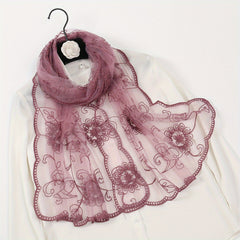 Floral Embroidery Lace Scarf Solid Shawl Thin Head Wrap Sunscreen
