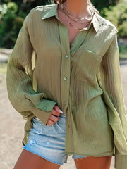 Solid Button Up Long Sleeve Blouse